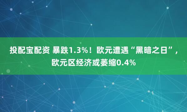 投配宝配资 暴跌1.3%!欧元遭遇“黑暗之日”,欧元区经济或萎缩0.4%