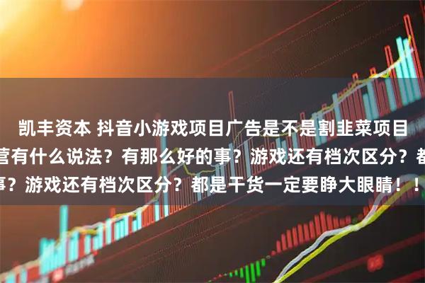凯丰资本 抖音小游戏项目广告是不是割韭菜项目?保本协议和全程代运营有什么说法?有那么好的事?游戏还有档次区分?都是干货一定要睁大眼睛!!!